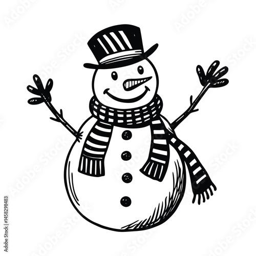 a cheerful snowman carrot nose  scarf vector art silhouette