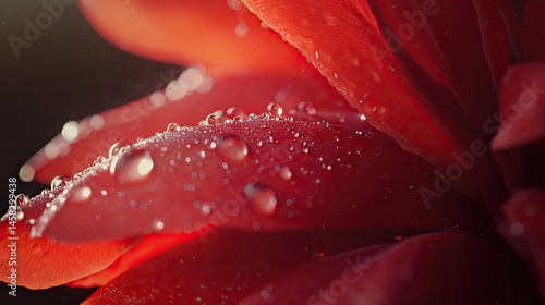 Close-up view of vibrant red flower petals with water droplets.