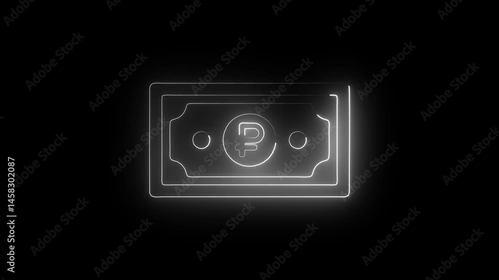 Glowing neon ruble icon isolated on black background. HD Video motion graphic animation Glowing neon ruble icon isolated on black background. HD Video motion graphic animation