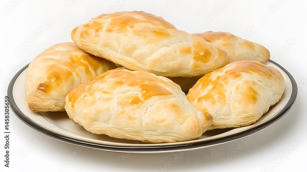 Golden Brown Puff Pastry Pies on Plate Delicious Bakery Treats Golden Brown Puff Pastry Pies on Plate Delicious Bakery Treats