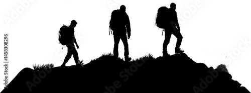 Vektor Silhouetten Körper - 3 Personen auf einem Hügel auf Patrouille - Soldaten Eliteeinheit