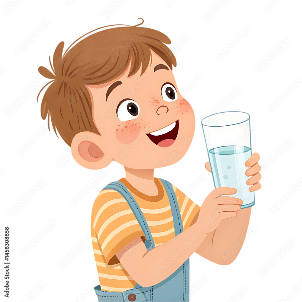 Cute Boy Drinking Water: Happy Child Illustration Cute Boy Drinking Water: Happy Child Illustration