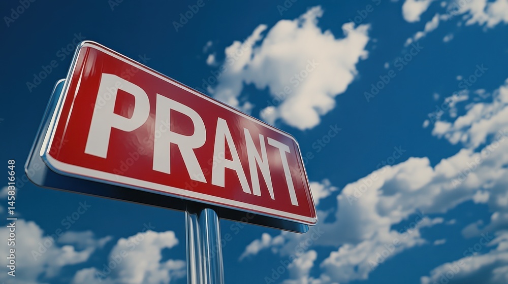 Obraz premium P R A N T Signpost Under a Blue Sky with Fluffy Clouds