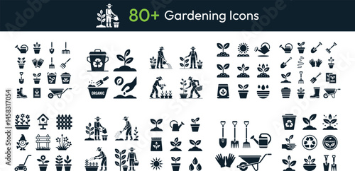 Minimalist Gardening Icons – Black and White Monochrome Symbols for Planting and Outdoor Design