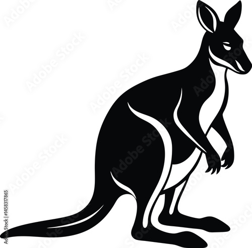 Minimalistic vector silhouette of a hopping wallaby on white background ideal for Australian wildlife or fauna exploration themes
