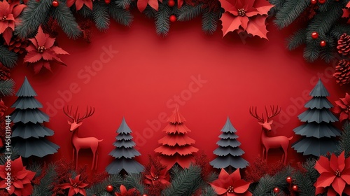 Festive Christmas border with paper cut decorations
