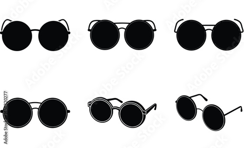 Round Vintage Style Sunglasses Silhouette Vector, Retro Eyewear Illustration For Fashion and Style