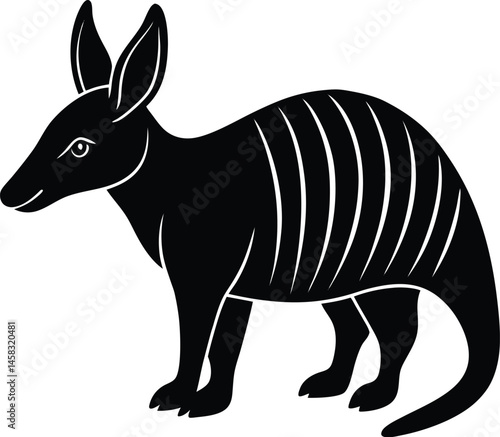 Minimalistic vector silhouette of a standing aardvark with long snout on white background ideal for nocturnal savanna wildlife