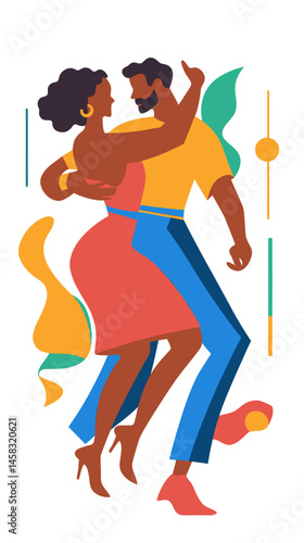 Retro Boogie-Woogie Swing Dance Couple Vector Illustration in Minimalist Style