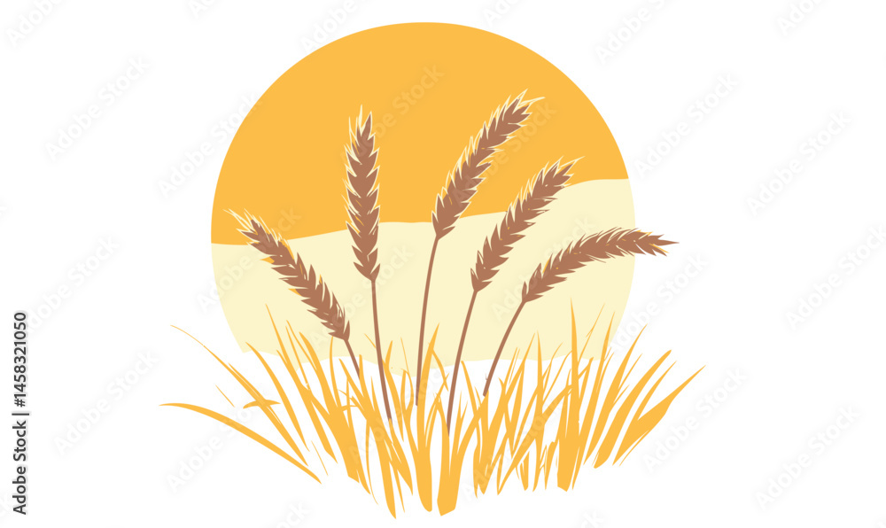 Minimalistic Wheat Field Vector with Sun Backdrop for Agricultural Themes Minimalistic Wheat Field Vector with Sun Backdrop for Agricultural Themes