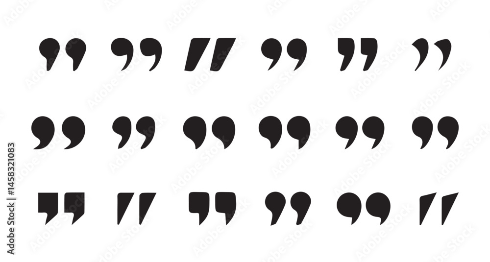 Set of quote mark. Quotes icon vector set. Quotemarks outline, speech marks, inverted commas or talking marks collection. black quotes icon set. inverted commas symbol. vector illustration eps 10. Set of quote mark. Quotes icon vector set. Quotemarks outline, speech marks, inverted commas or talking marks collection. black quotes icon set. inverted commas symbol. vector illustration eps 10.