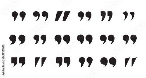 Set of quote mark. Quotes icon vector set. Quotemarks outline, speech marks, inverted commas or talking marks collection. black quotes icon set.  inverted commas symbol. vector illustration eps 10.
