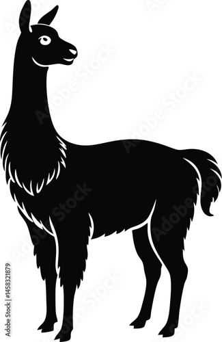 Minimalistic vector silhouette of a tall standing llama on white background perfect for Andes mountains or quirky wildlife themes