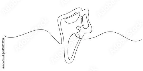 continuous line drawing of ghost face.minimalist line drawing of ghost character face,fantasy,halloween,horror.single line vector illustration