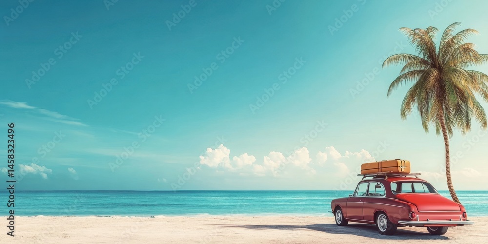Fototapeta premium Vintage Car on Beach Vacation