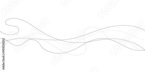 A minimalist abstract image featuring multiple, interwoven, wavy lines in varying thicknesses and dashed patterns.	