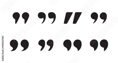 Set of quote mark. Quotes icon vector set. Quotemarks outline, speech marks, inverted commas or talking marks collection. black quotes icon set.  inverted commas symbol. vector illustration eps 10.
