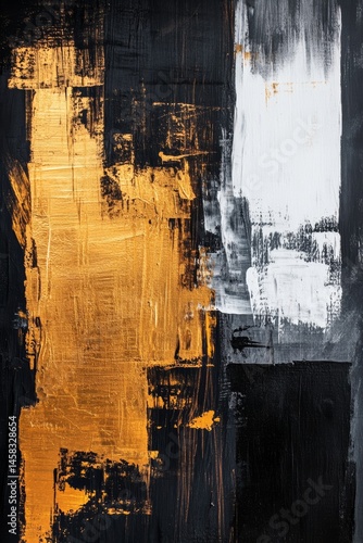 Wallpaper Mural Abstract digital composition with vivid gold black and white brush strokes on dark background Torontodigital.ca