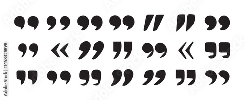 uotes icon vector set. Quotemarks outline, speech marks, inverted commas or talking marks collection.Talk bubble speech icon. Quotation signs isolated on white background. Vector illustration eps 10.