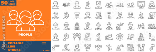 People Line Editable Icons set. Vector illustration in modern thin line style of people icons: family, human, team, etc