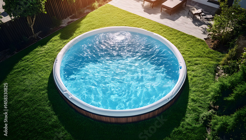Obraz na płótnie Above ground swimming pool on grass in backyard w salonie