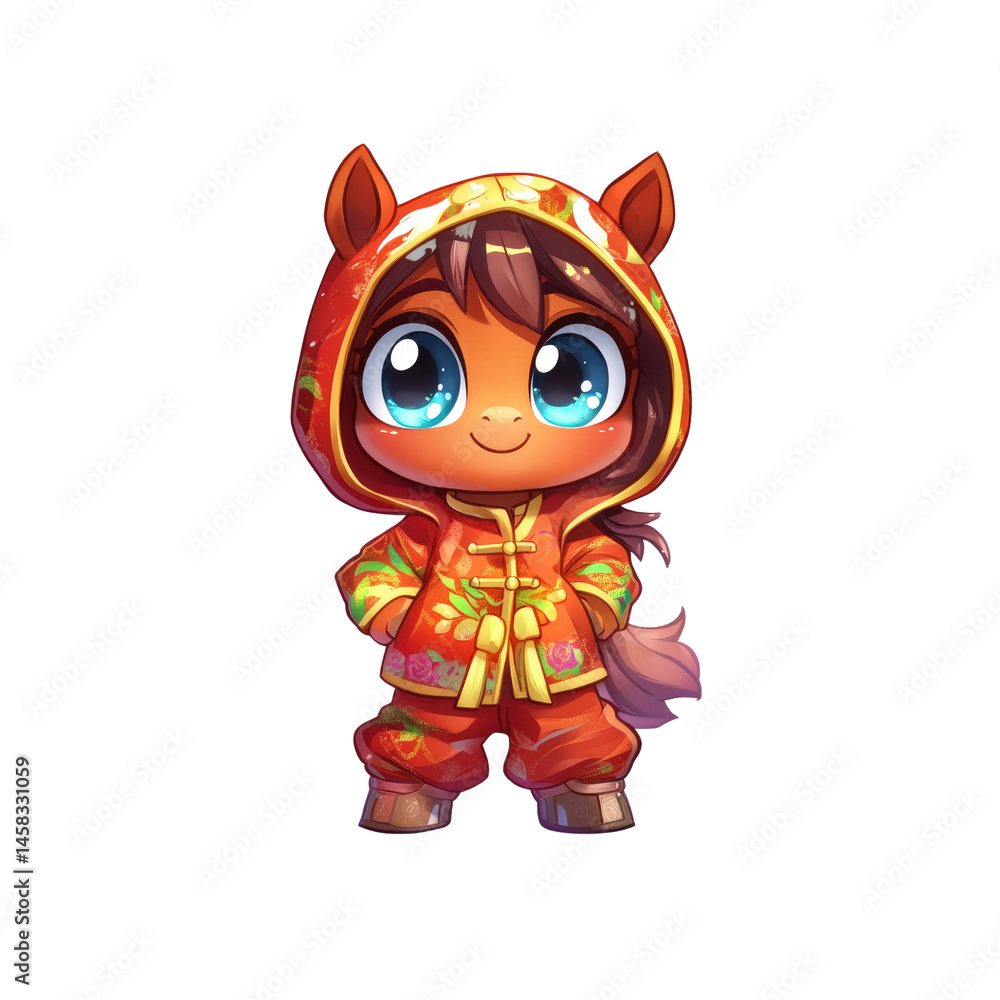 Adorable Cartoon Pony in Traditional Chinese Clothing