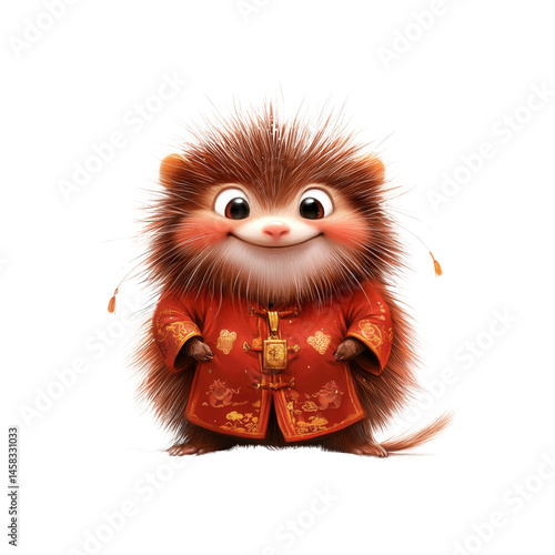 Obraz na płótnie Adorable Hedgehog in Traditional Chinese Clothing for Lunar New Year w salonie