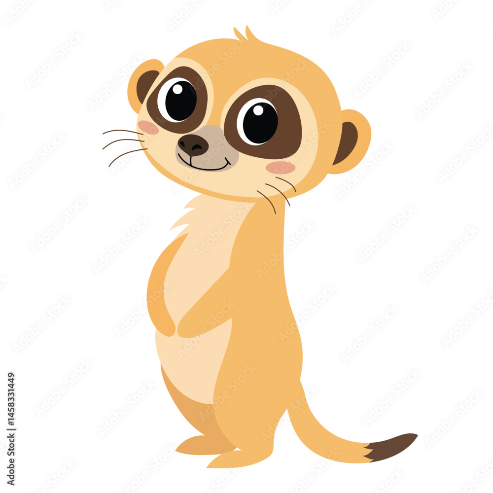 Obraz premium Cute Little Meerkat in Flat Style Isolated on White Background. Hand Drawn Vector Art.