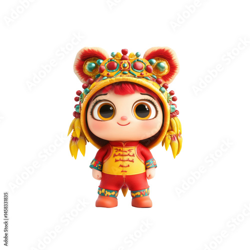 Obraz na płótnie Adorable 3D Render of a Chinese Lion Dance Baby in Traditional Costume w salonie