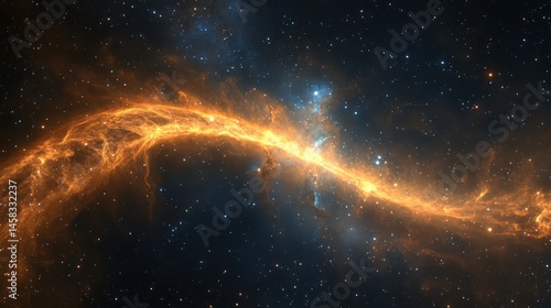 A glowing arc of luminous interstellar dust stretching across a galactic backdrop