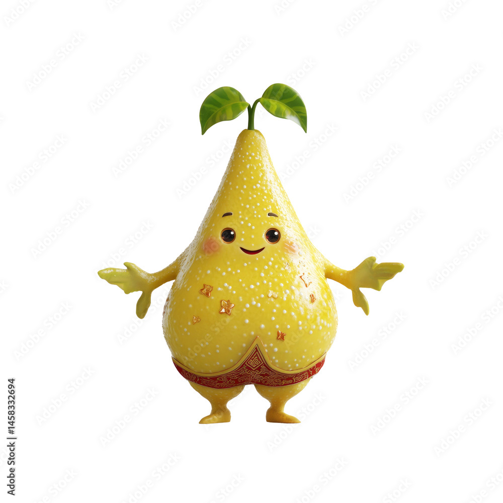Cheerful Yellow Pear Character, Welcoming Mascot Design