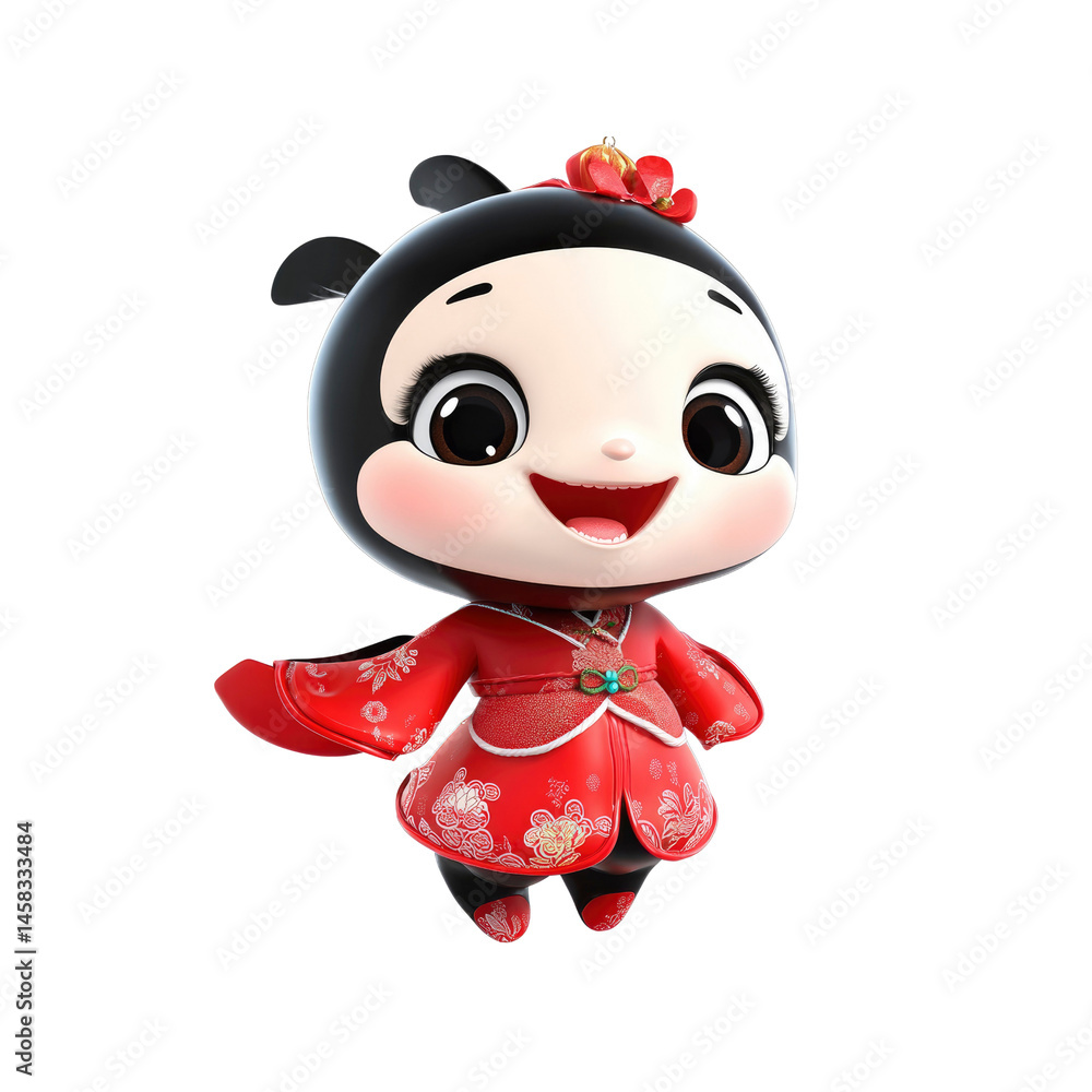 Adorable 3D Animated Character in Traditional Chinese Clothing