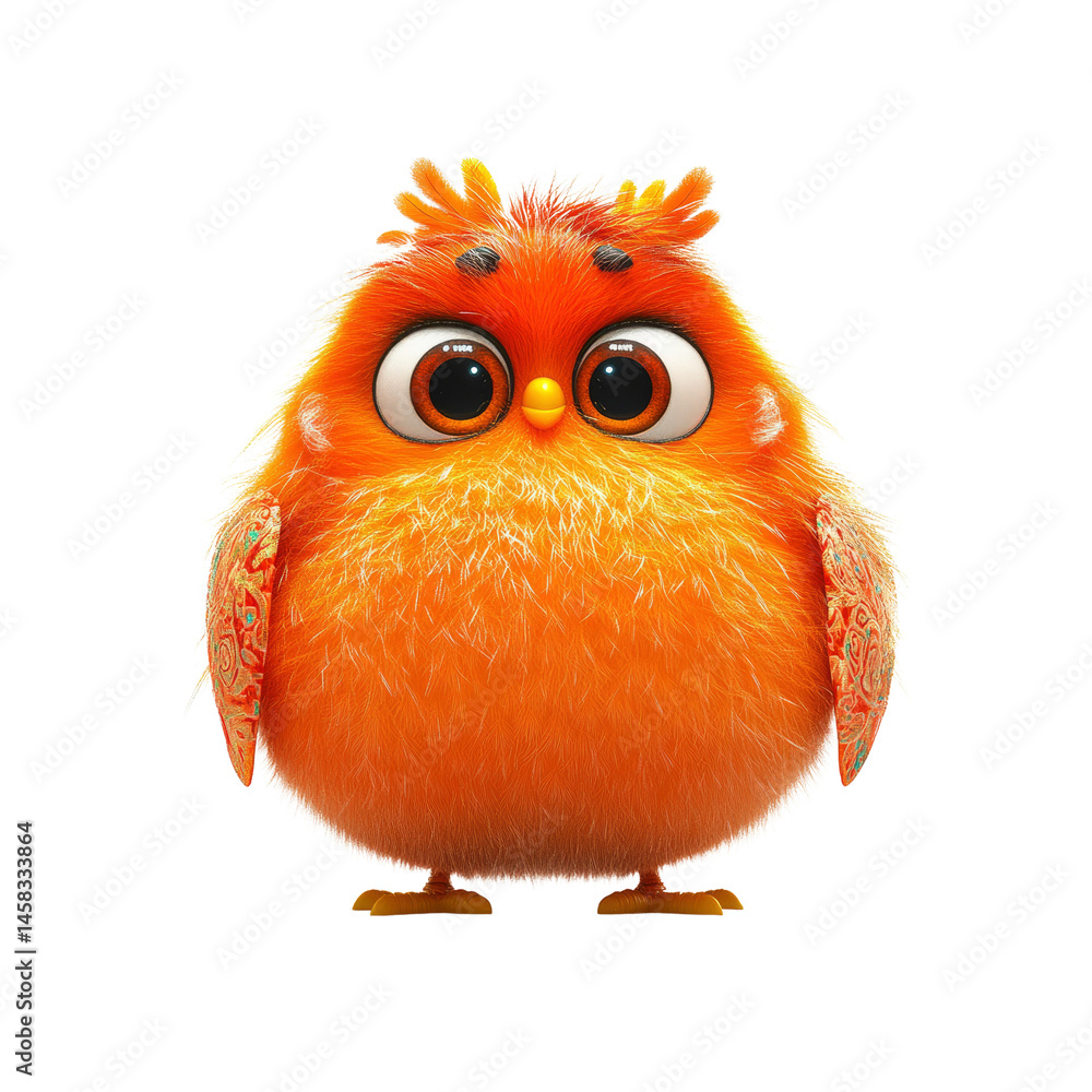 Adorable Orange Fluffy Bird Character - 3D Render