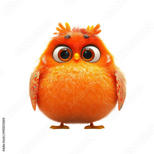 Obraz na płótnie Adorable Orange Fluffy Bird Character - 3D Render w salonie