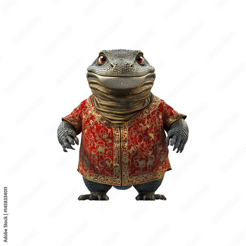 Regal Komodo Dragon in Ornate Red Robe - 3D Rendered Cartoon Character