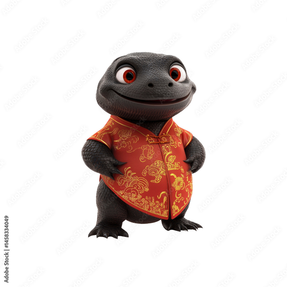 Adorable Cartoon Lizard in Traditional Chinese Clothing