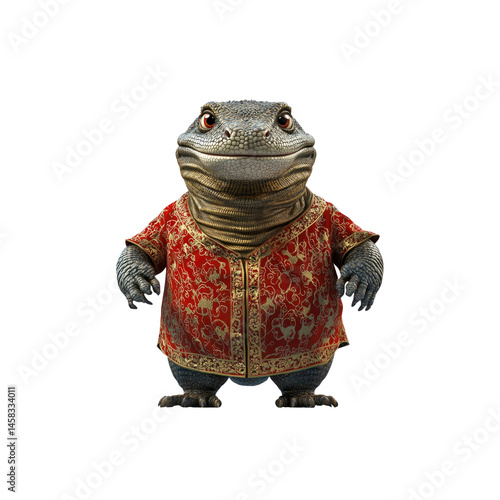 Regal Komodo Dragon in Ornate Red Robe - 3D Rendered Cartoon Character