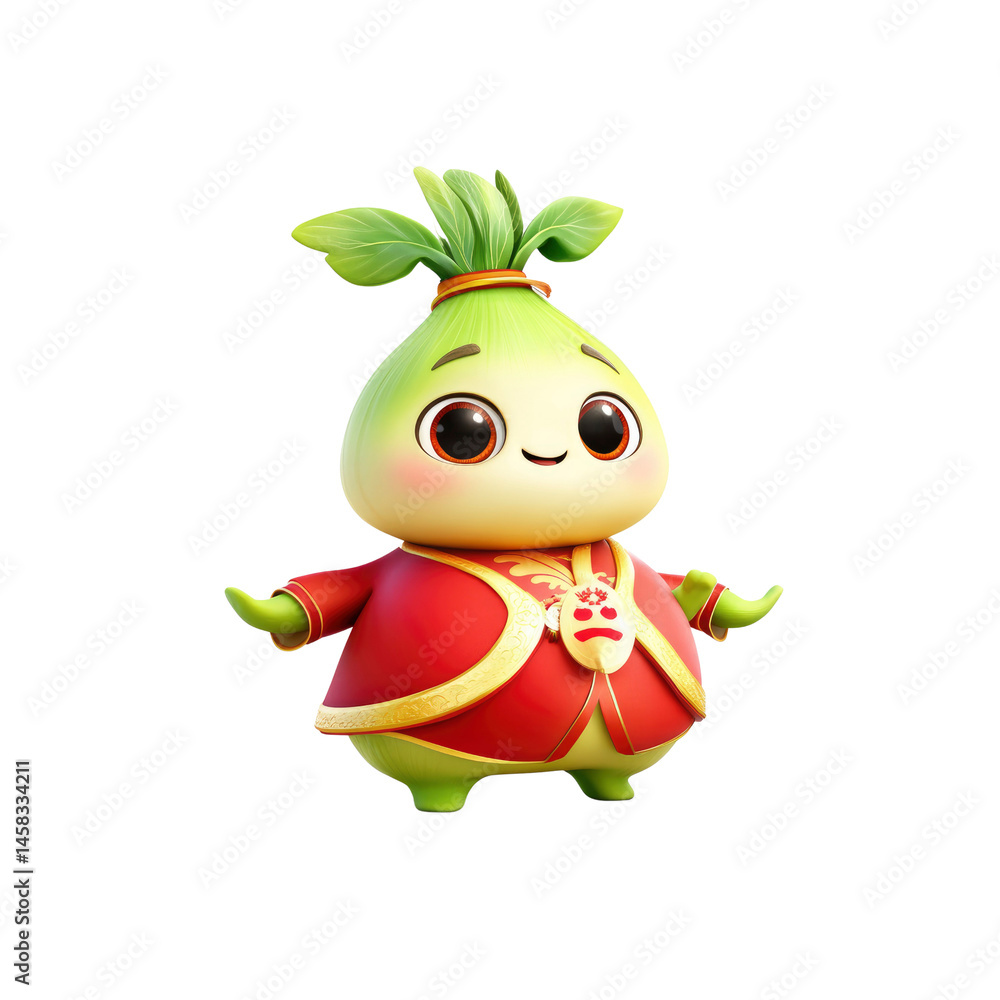 Adorable 3D Render of a Chinese New Year Onion Character in Festive Red Clothing