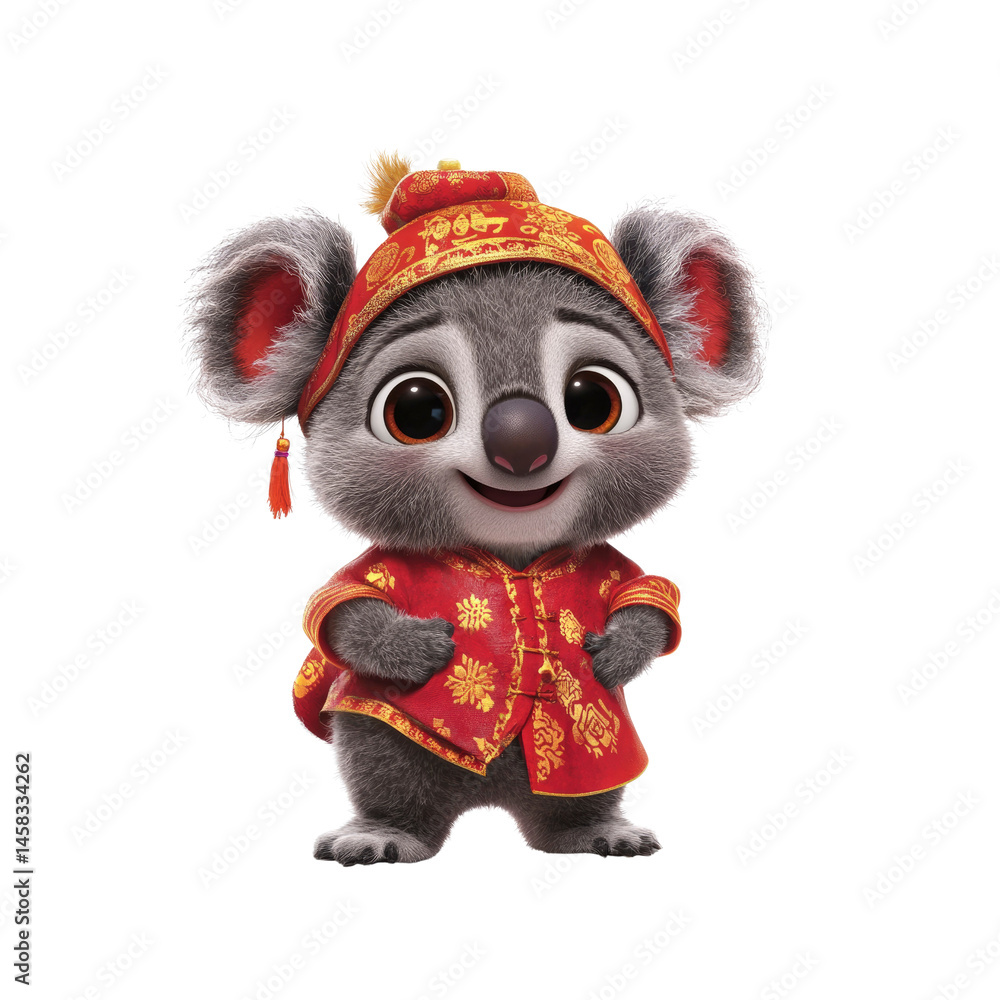 Adorable Koala in Traditional Chinese Clothing for Lunar New Year