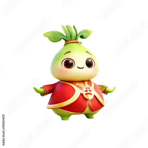 Obraz na płótnie Adorable 3D Render of a Chinese New Year Onion Character in Festive Red Clothing w salonie