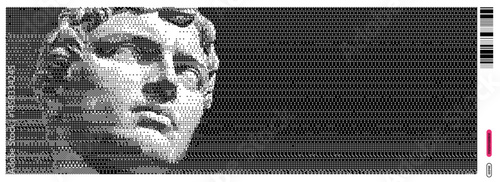 Modern reinterpretation of classical sculpture through y2k aesthetics and dada influences in a vector format