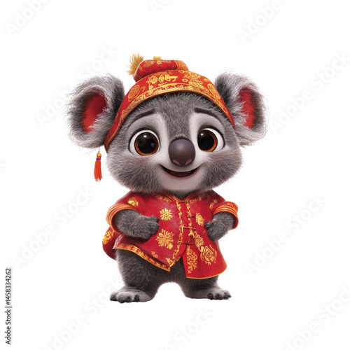 Obraz na płótnie Adorable Koala in Traditional Chinese Clothing for Lunar New Year w salonie