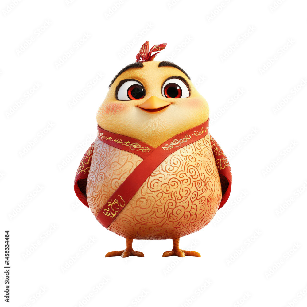 Adorable Cartoon Chick in Traditional Chinese Clothing