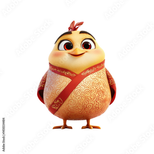 Obraz na płótnie Adorable Cartoon Chick in Traditional Chinese Clothing w salonie