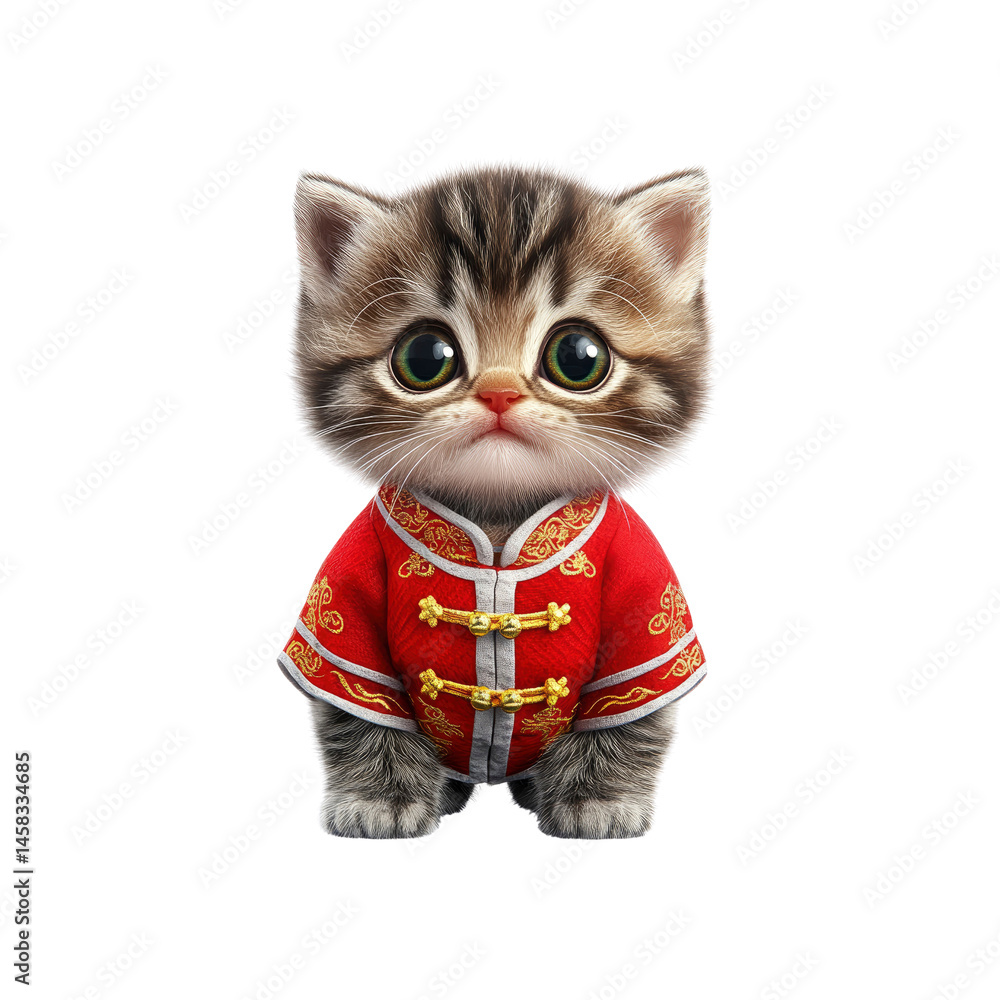 Adorable Kitten in Traditional Chinese Clothing