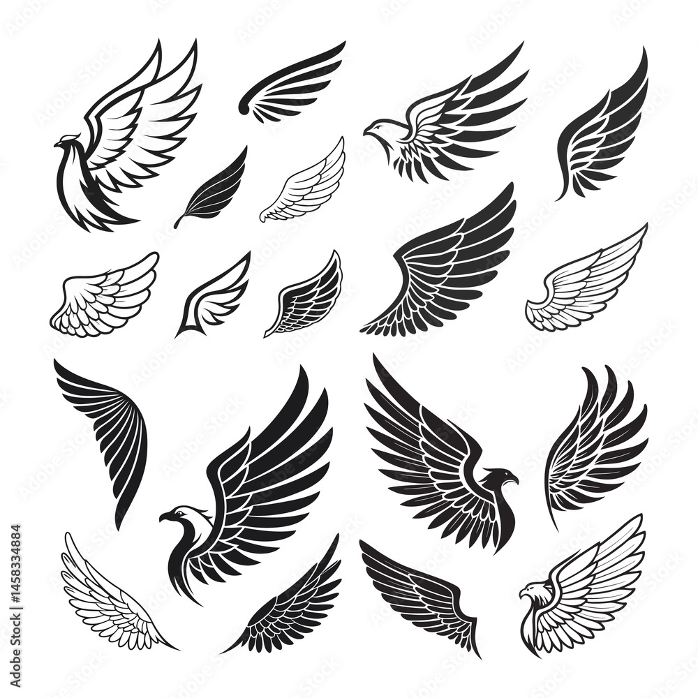 Set of Decorative Wings Illustration Set of Decorative Wings Illustration