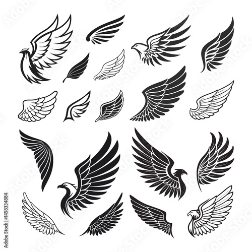 Set of Decorative Wings Illustration