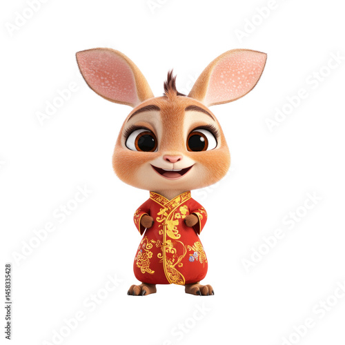Obraz na płótnie Adorable 3D Rendered Rabbit in Traditional Chinese Clothing, Lunar New Year Celebration w salonie