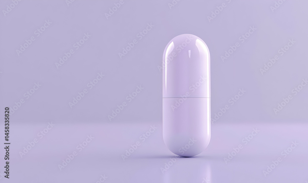 Minimalist Design of a Single White Capsule on Soft Background Minimalist Design of a Single White Capsule on Soft Background