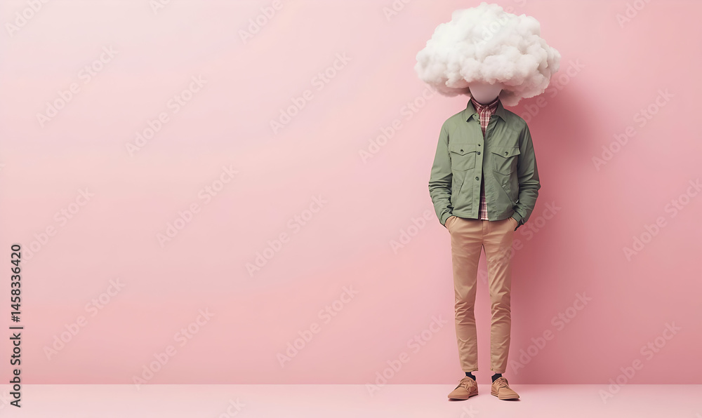 custom made wallpaper toronto digitalMan with Cloud Head Standing Against Pink Background
